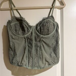 Garage Sage Green Lace Bustier Crop Top